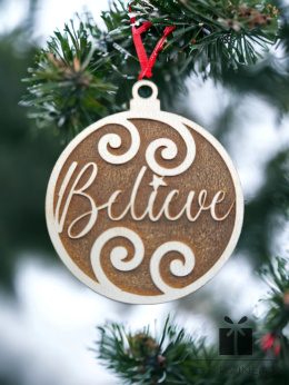 Ozdoba świąteczna napis Believe biały HDF